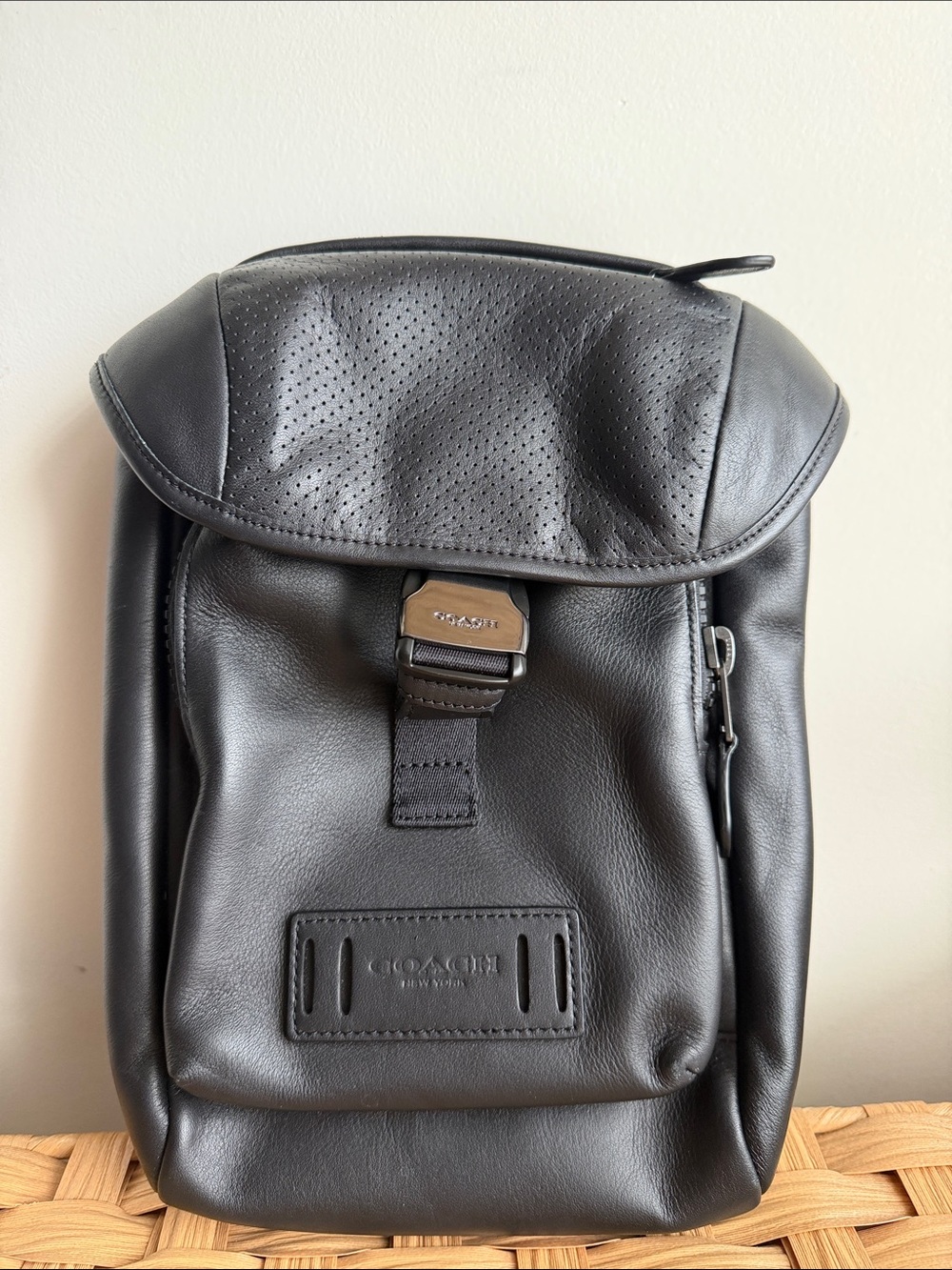 Coach Black Leather Men’s Backpack Sling with Brushed Hardware